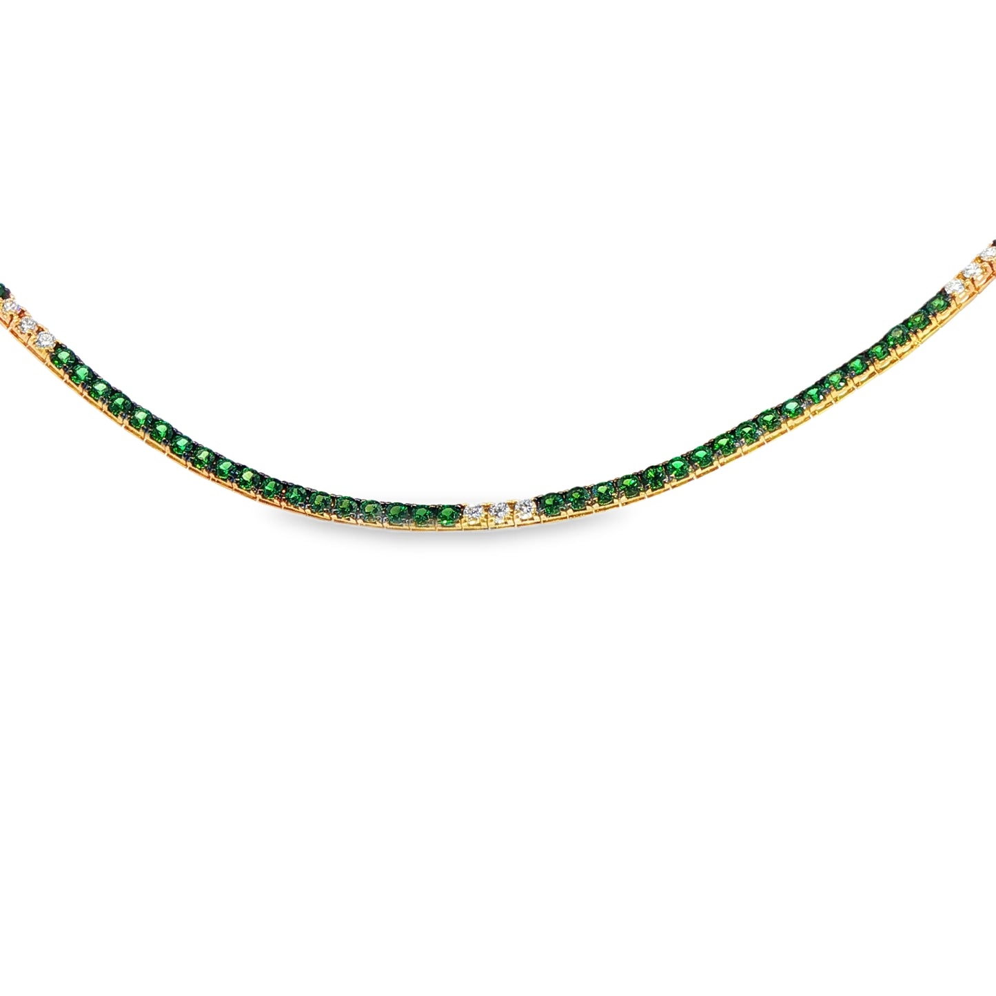 18K Yellow Gold Tsavorite Garnet And Diamond Line Necklace