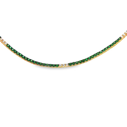 18K Yellow Gold Tsavorite Garnet And Diamond Line Necklace