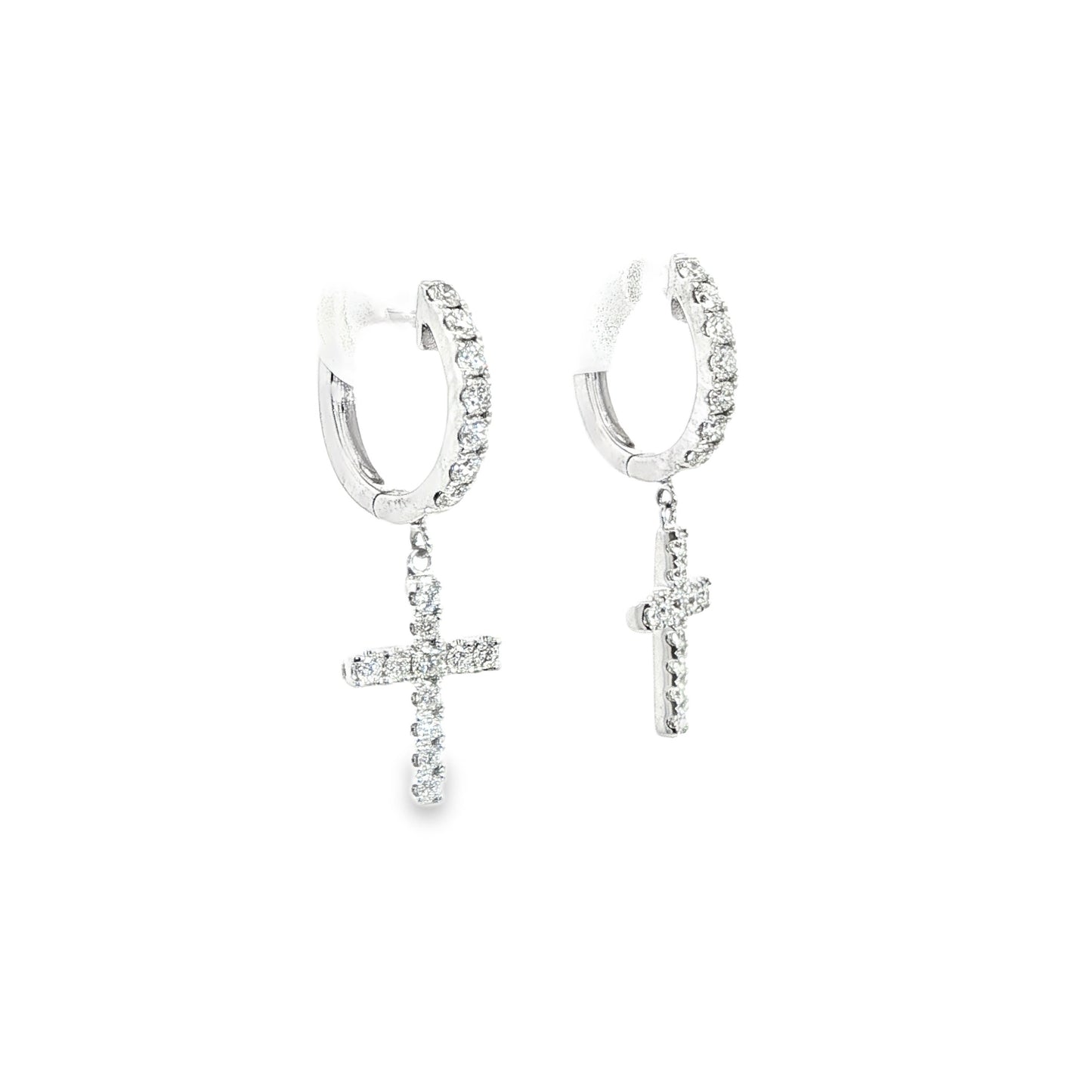 Diamond huggie cross earrings