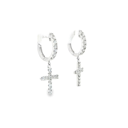 Diamond huggie cross earrings