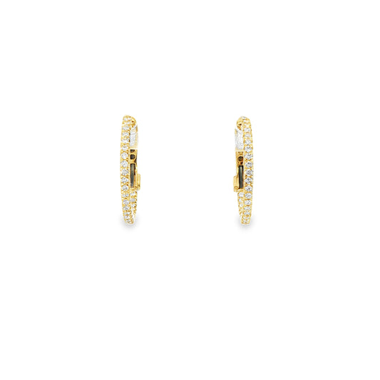 14K Yellow Gold Thin 16Mm Inside Out Diamond Hoop Earrings Containing 50 Rounds 0.20Ctw