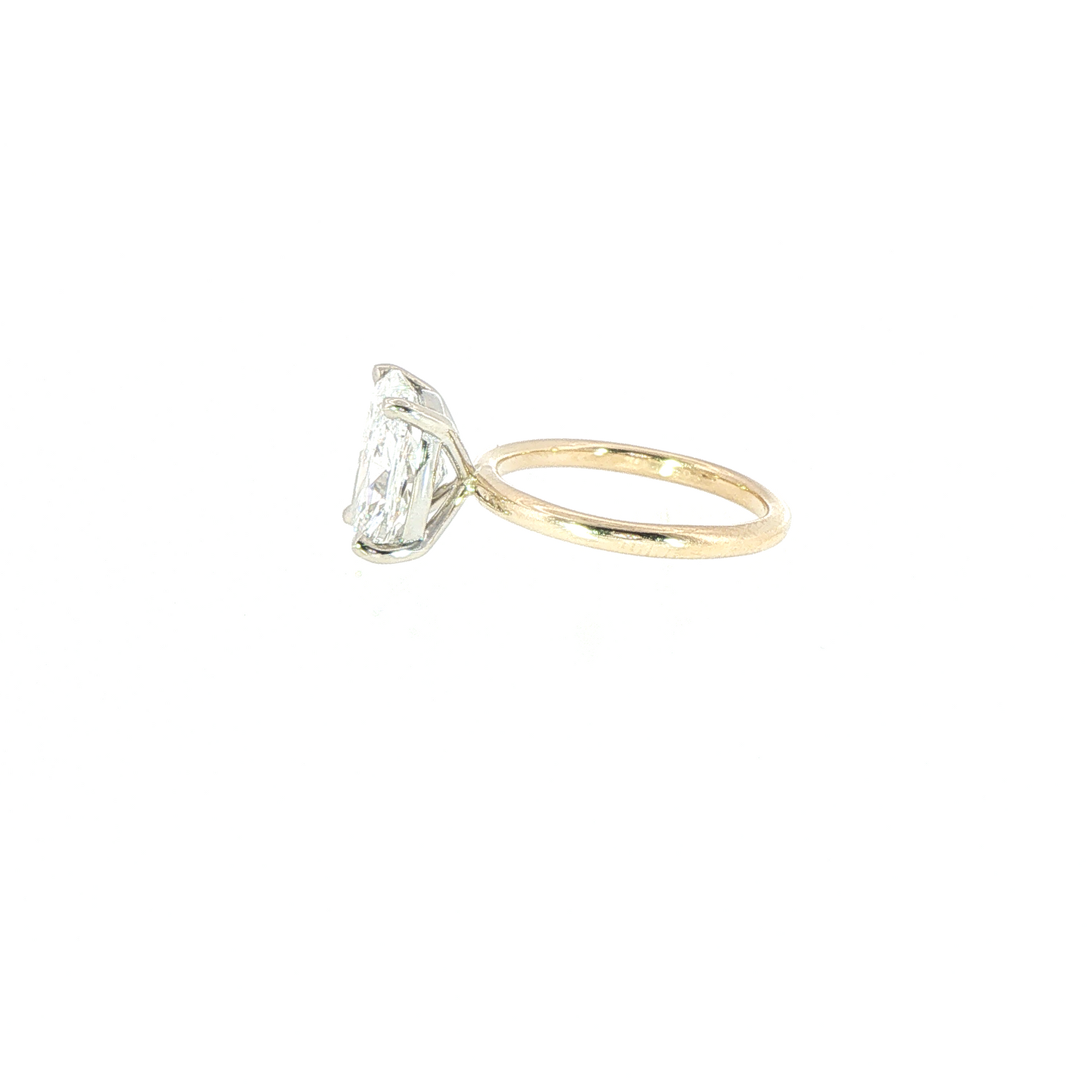 14K Yellow Gold Solitaire With White Gold Head Set With Lab Grown Elongated Cushion 3.41C