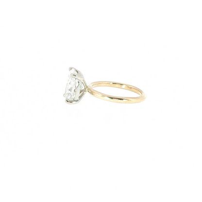 14K Yellow Gold Solitaire With White Gold Head Set With Lab Grown Elongated Cushion 3.41C