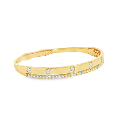 14K Yellow Gold Double Row High Polished And Prong Set Diamond Flex Bracelet 1.35Ctw