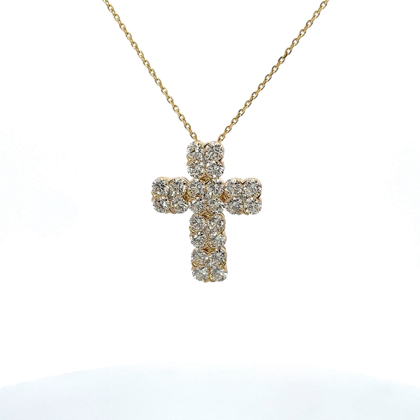 14K Yellow Gold Double Row Diamond Cross Necklace 3.75ctw