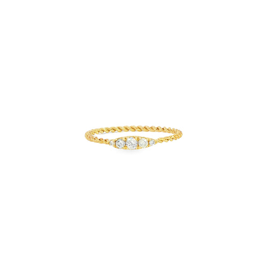 14K Yellow Gold Twist Diamond Fashion Ring Finger Size 6.5 0.10Ctw