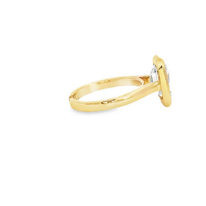 Custom Engagement Ring 3.07Ct Emerald Cut Bezel Set Diamond 14K Yellow Gold 2.5Mm Cathedral Mounting