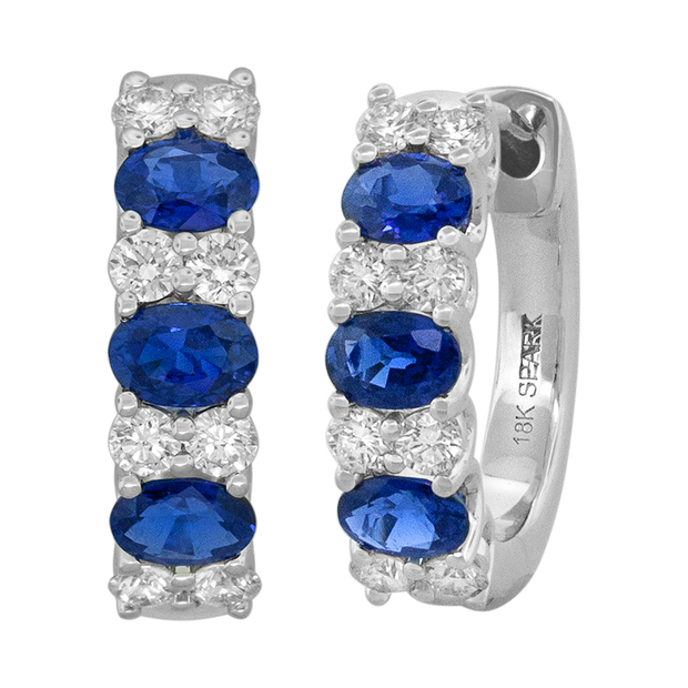 18k white gold diamond and blue sapphire hoops