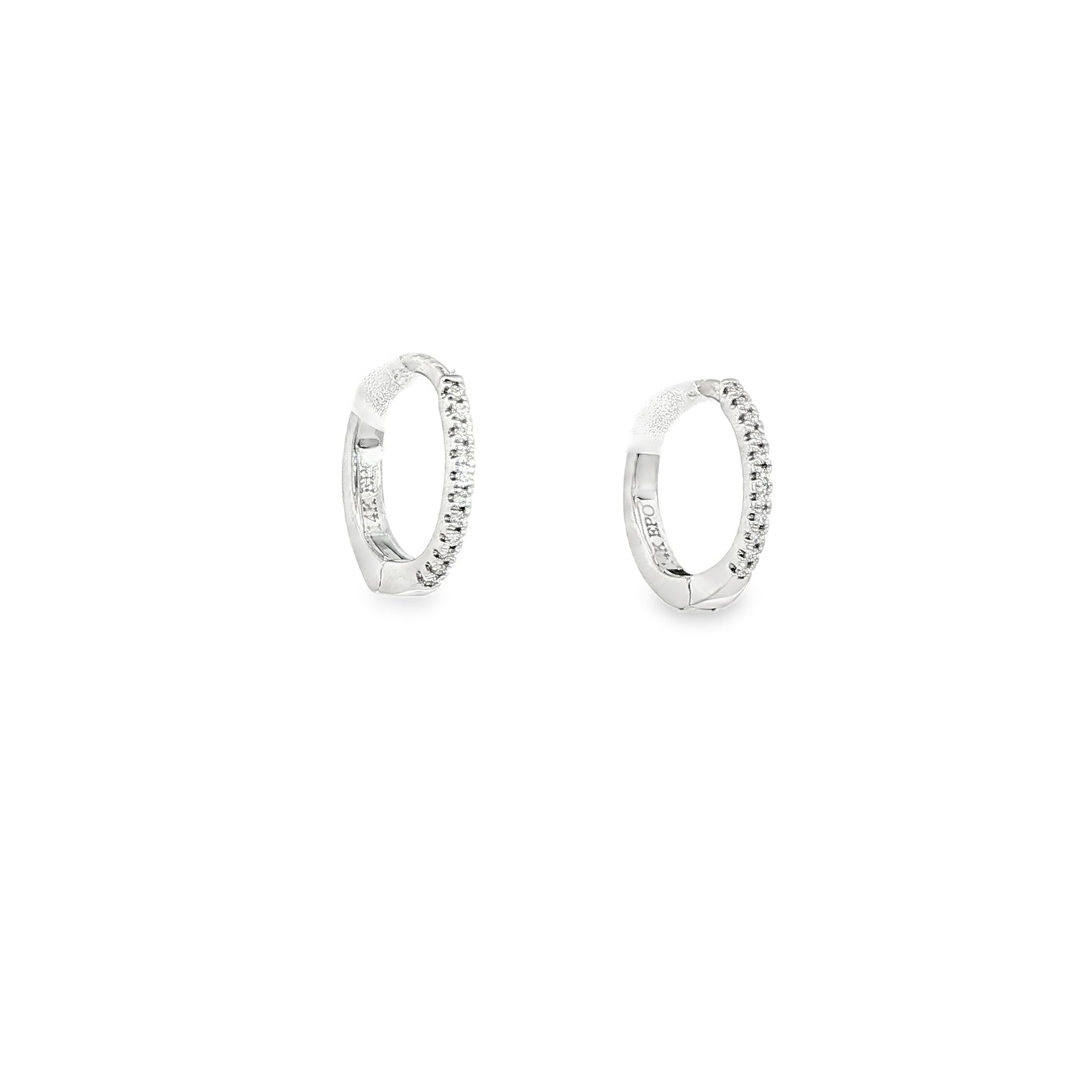 14K White Gold 12Mm Thin Diamond Hoop Earrings Containing 22 Rounds 0.07Ctw