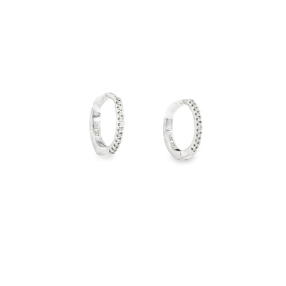 14K White Gold 12Mm Thin Diamond Hoop Earrings Containing 22 Rounds 0.07Ctw