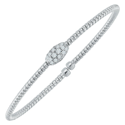 18K White Gold Single Station 0.25Ct Flex Bangle Bracelet