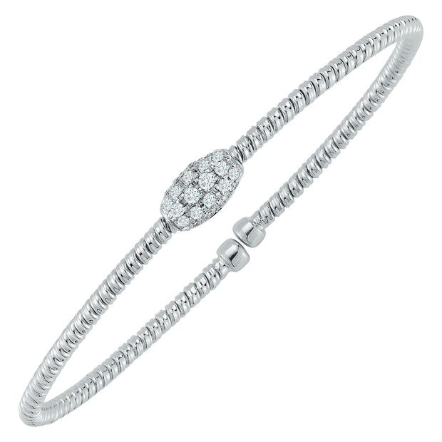18K White Gold Single Station 0.25Ct Flex Bangle Bracelet
