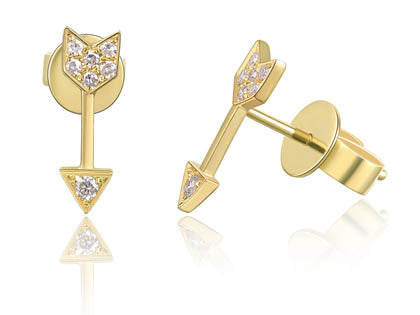 14K Yellow Gold Arrow Diamond Fashion Stud Earrings 0.03Ct