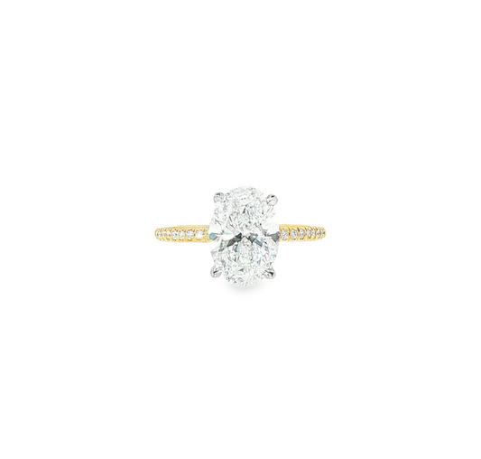 14K Two Tone Lab Oval Diamond Engagment Ring On Pave Band 2.50ct