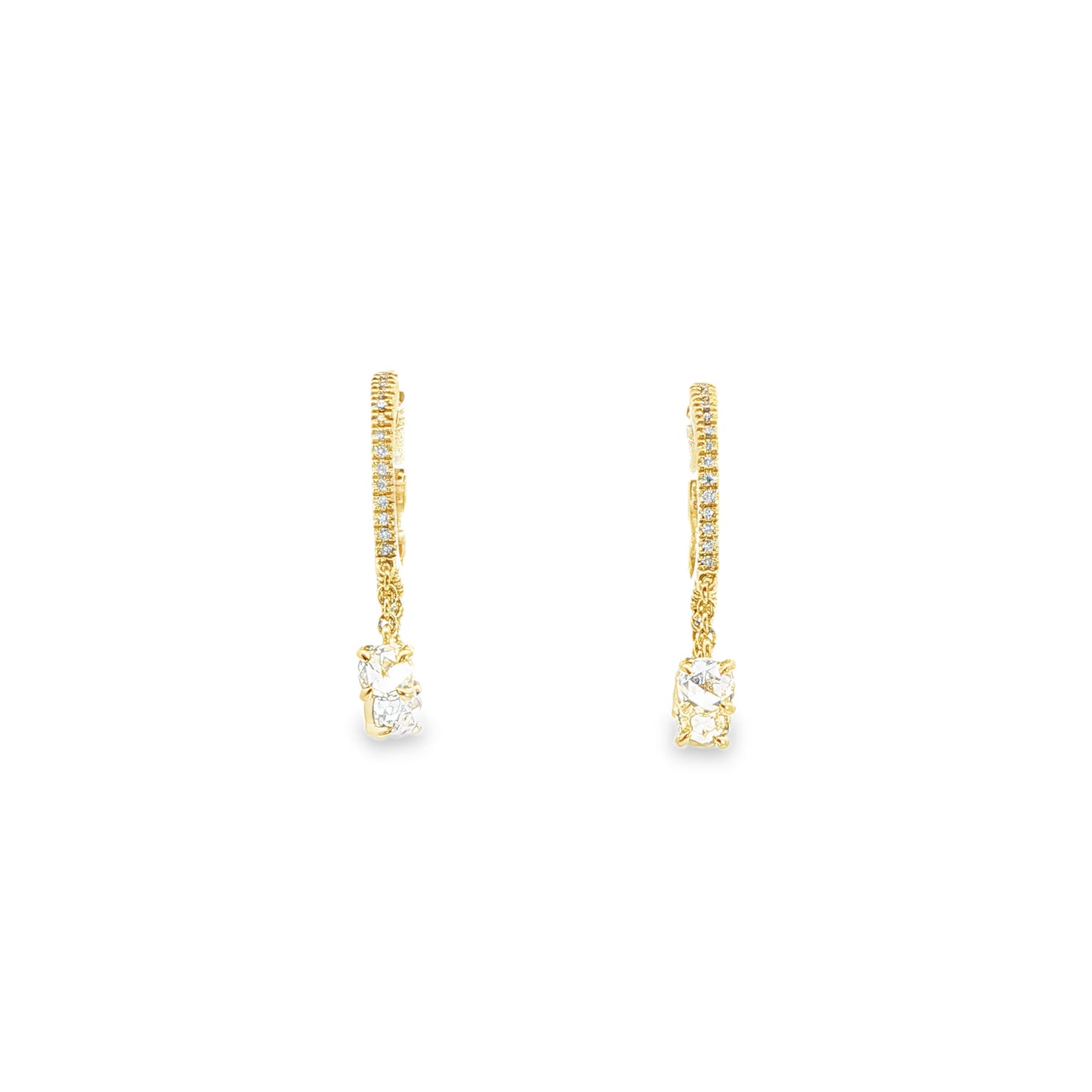 14K Yellow Gold Diamond Huggie Hoop Earrings With 3  Round Diamond Drops 0.63Cttw14K Yellow Gold Diamond Huggie Hoop Earrings With 3  Round Diamond Drops 0.63Cttw