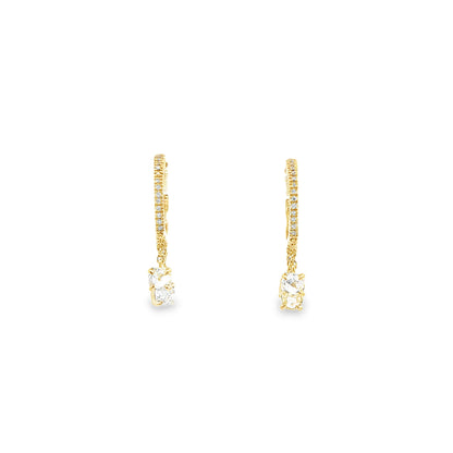 14K Yellow Gold Diamond Huggie Hoop Earrings With 3  Round Diamond Drops 0.63Cttw14K Yellow Gold Diamond Huggie Hoop Earrings With 3  Round Diamond Drops 0.63Cttw