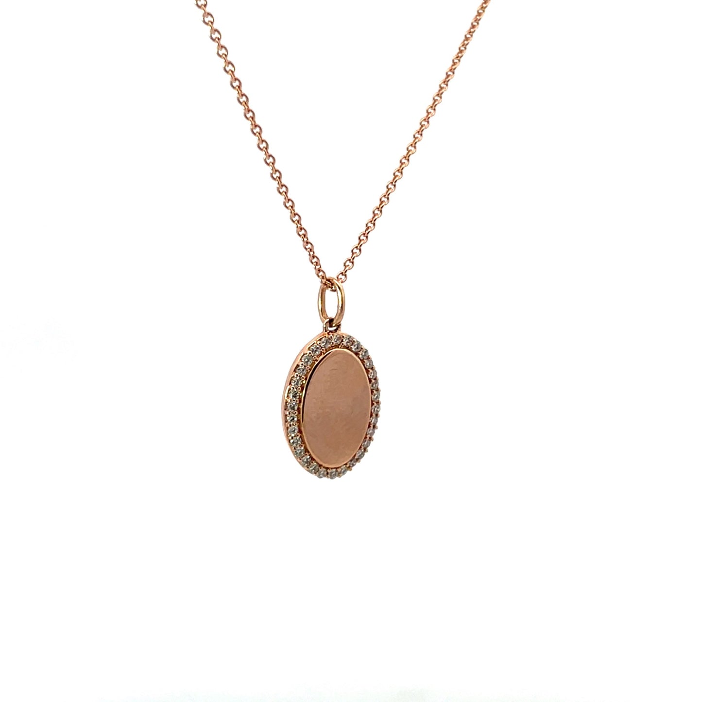 14K Rose Gold Oval Accented Engravable Pendant Necklace 0.15Ct