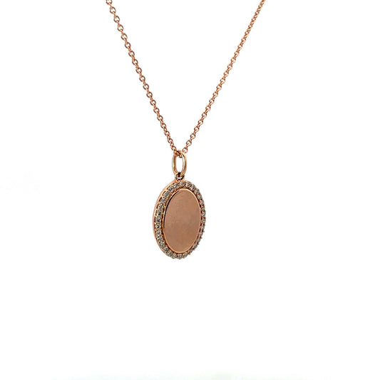 14K Rose Gold Oval Accented Engravable Pendant Necklace 0.15Ct
