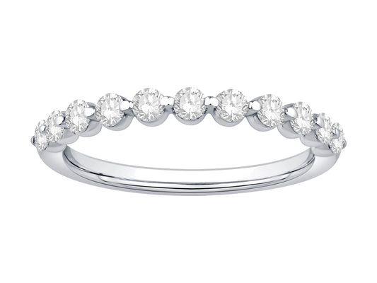 14K White Gold Lab Grown Round Diamond Band Single Prong Set Containing 11Rd Totaling 0.50Ct