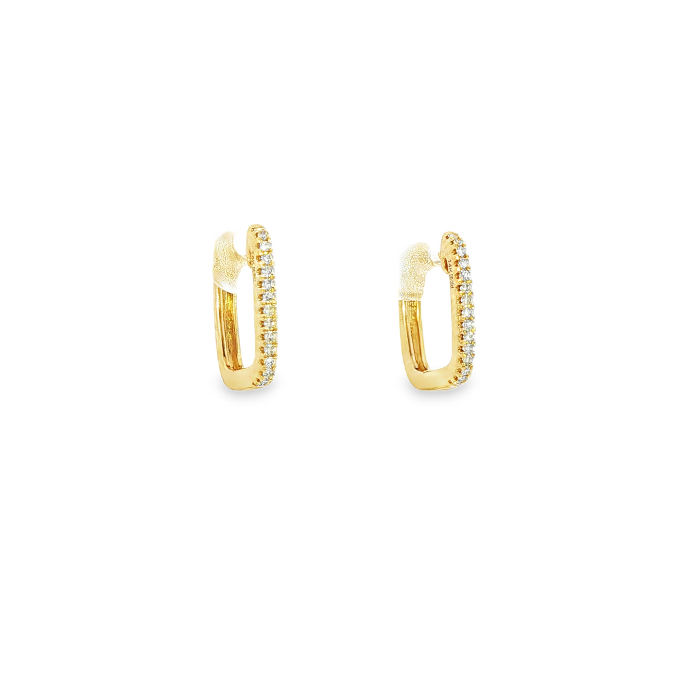 14K Yellow Gold Square Hoops Containing Single Cut Round Diamonds 0.10Ctw