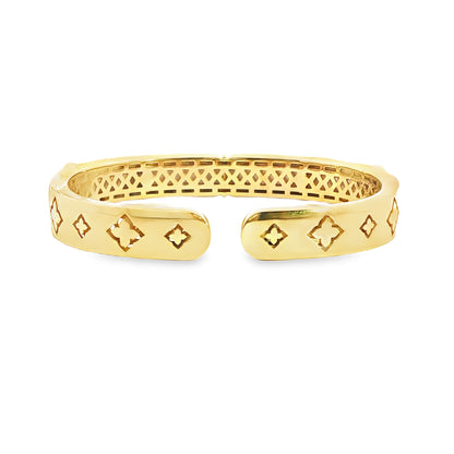 18K Yellow Gold White Mother Of Pearl And Diamond Open Bangel Cuff 1.81Ctw