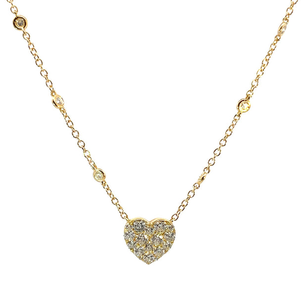 18K YELLOW GOLD DIAMOND HEART PENDANT SET  ON A DIAMOND CHAIN RD=1.03CT