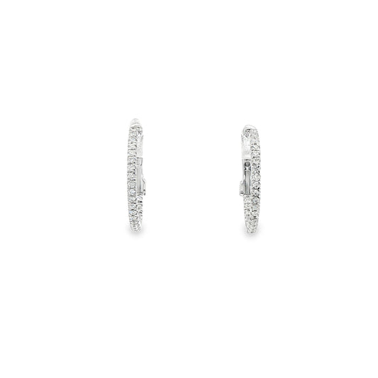 14K White Gold Thin 16Mm Inside Out Diamond Hoop Earrings Containing 50 Rounds 0.20Ctw