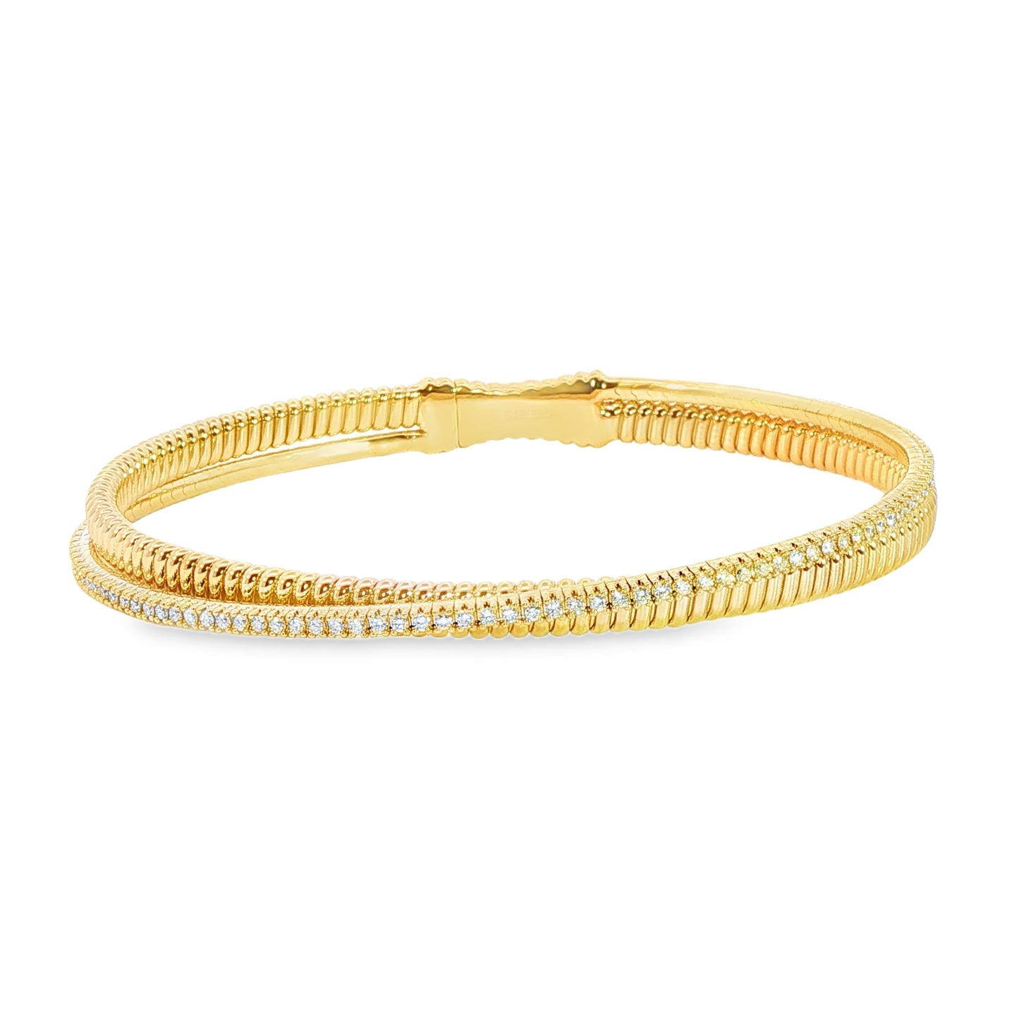 14K Yellow Gold Double Row Bypass Diamond And Gold Flex Bracelet 0.78Ctw