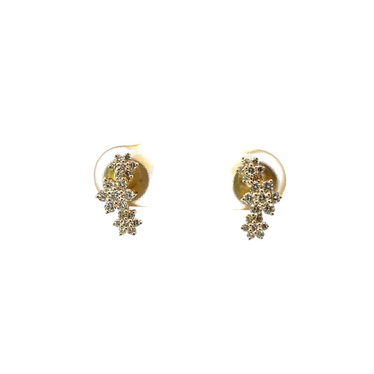 18K Yellow Gold Flower Trio Ear Climber Stud 0.36Ct