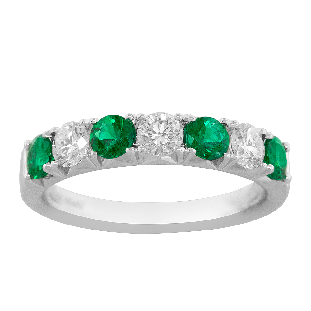 18k white gold emerald and diamond band