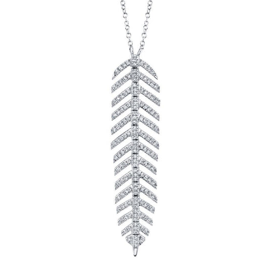 14k white gold diamond feather necklace 0.29ct