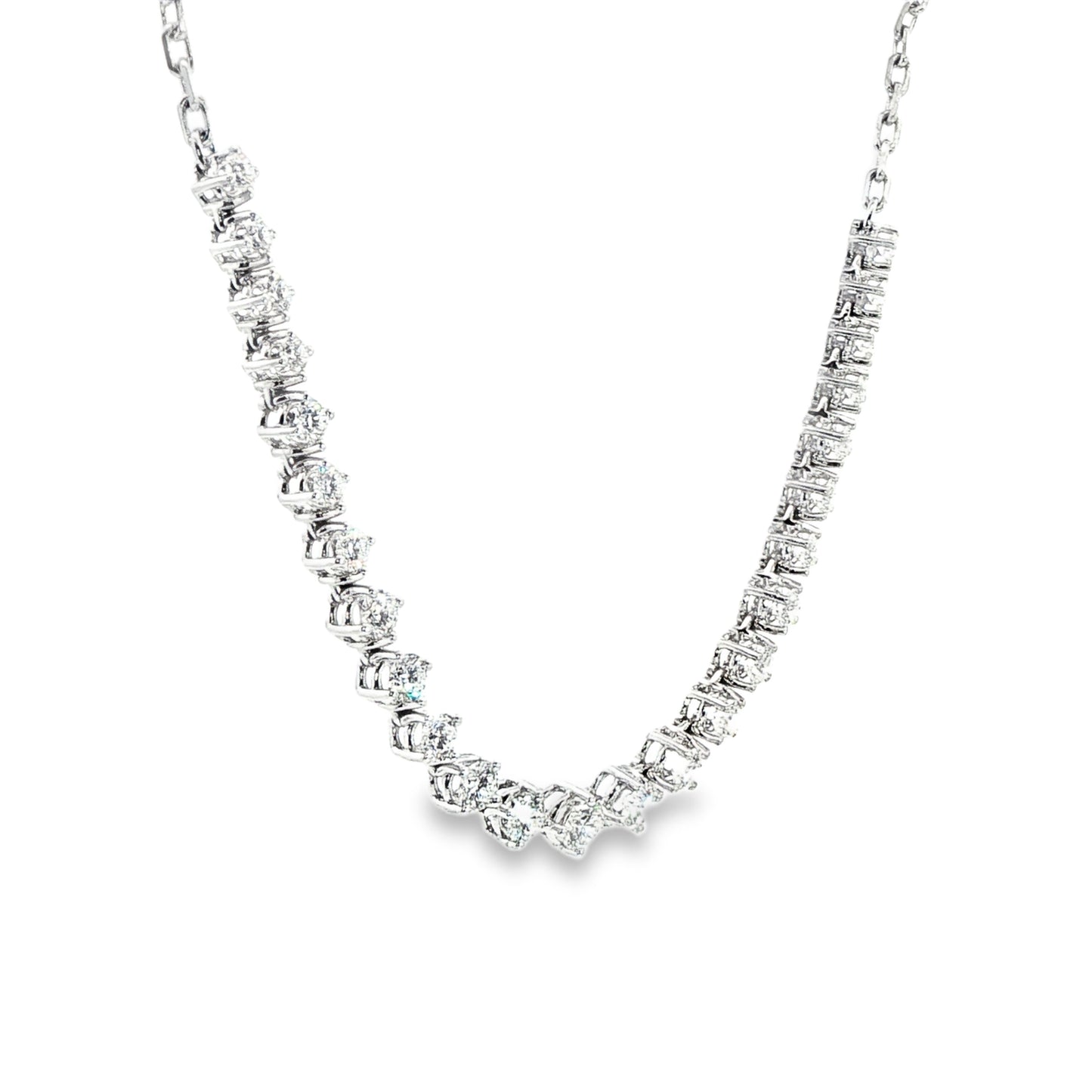 18K White Gold Diamond Section Chain Necklace Containing 1.93Ctw Of Round Diamonds