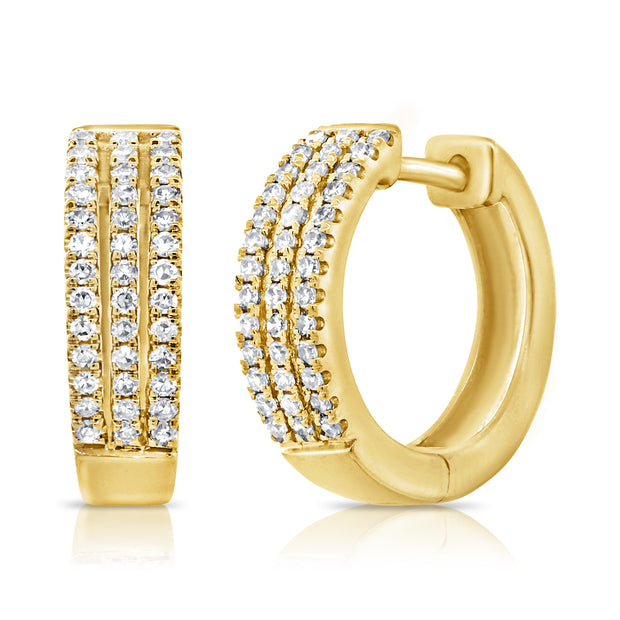 14K Yg Small 3- Row Diamond Hoop D=0.29Ct