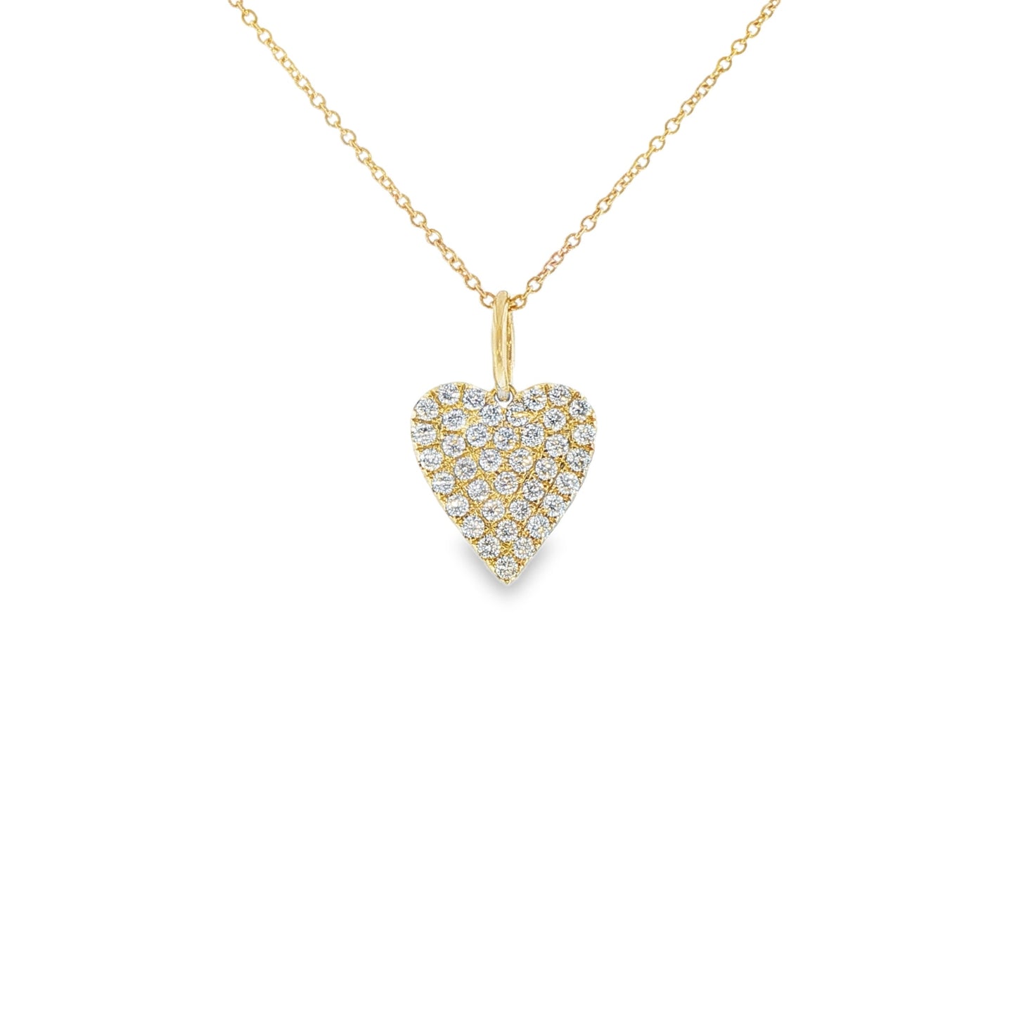 14K Yellow Gold Diamond Pave Heart 38  Diamonds Total 0.66Ct On A 14K Yg Cable Link Chain