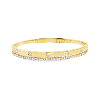 14K Yellow Gold Double Row High Polished And Prong Set Diamond Flex Bracelet 1.35Ctw