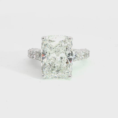 Custom 14K White Gold Cushion Cut Diamond Graduating Engagment Ring