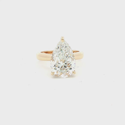 14K Yellow Gold Cathedral Lab Diamond Pear Cut Engagement Ring With Diamond Hidden Halo