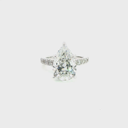 Custom 14K White Gold Pear Shape Diamond Graduating Enagament Ring