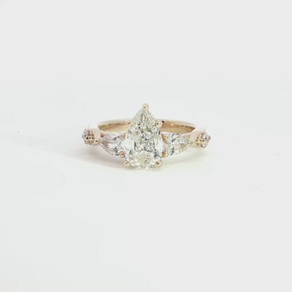 Custom 14K Yellow Gold Pear Five Stone Engagment Ring