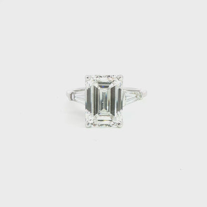 14K White Gold Lab Emerald Cut Diamond Tappered Baguette Three Stone Engagement Ring