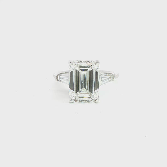 14K White Gold Lab Emerald Cut Diamond Tappered Baguette Three Stone Engagement Ring