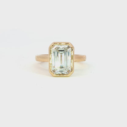 Custom Engagement Ring 3.07Ct Emerald Cut Bezel Set Diamond 14K Yellow Gold 2.5Mm Cathedral Mounting