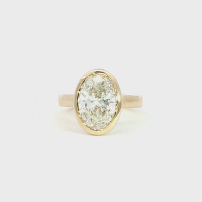 Custom Engagement Ring 3.05Ct Oval Bezel Set 14K Yellow Gold 3Mm Band