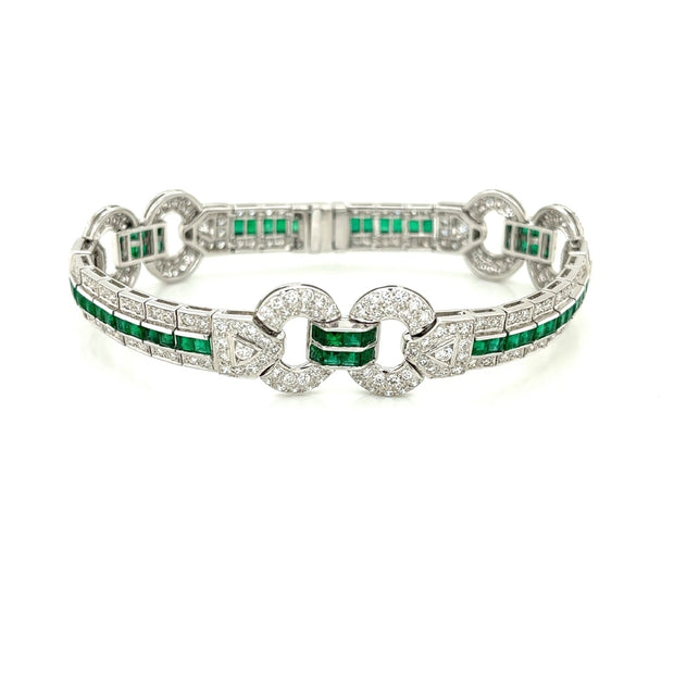 18k white gold diamond and emerald fashion bracelet 8.49ct