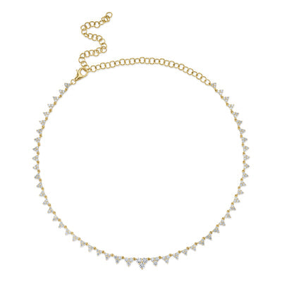 14k yellow gold triangle cluster diamond line necklace 4.08ct