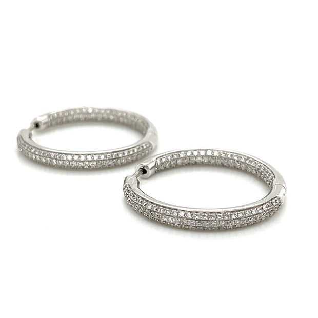 18k white gold inside out micropave diamond hoops 1.88ct