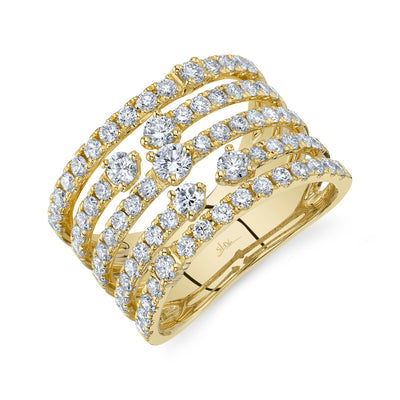 14k yellow gold wide diamond ladys fashion ring 1.70ct