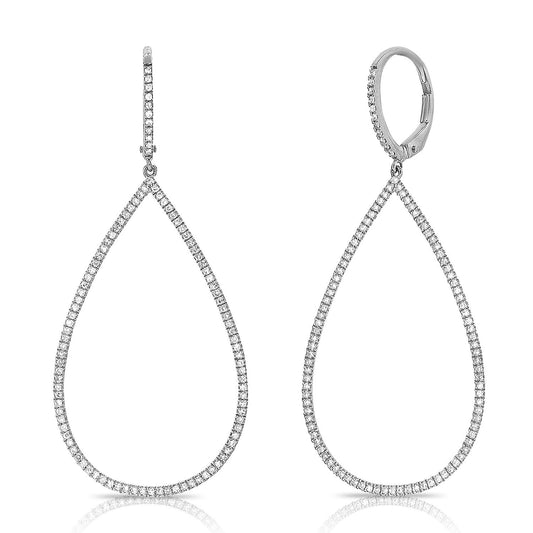 14k white gold diamond open pear shape drop earrings 0.65ct
