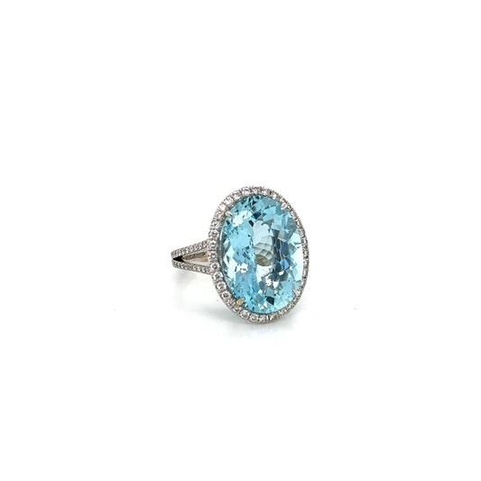 18k white gold handmade aquamarine and diamond ring
