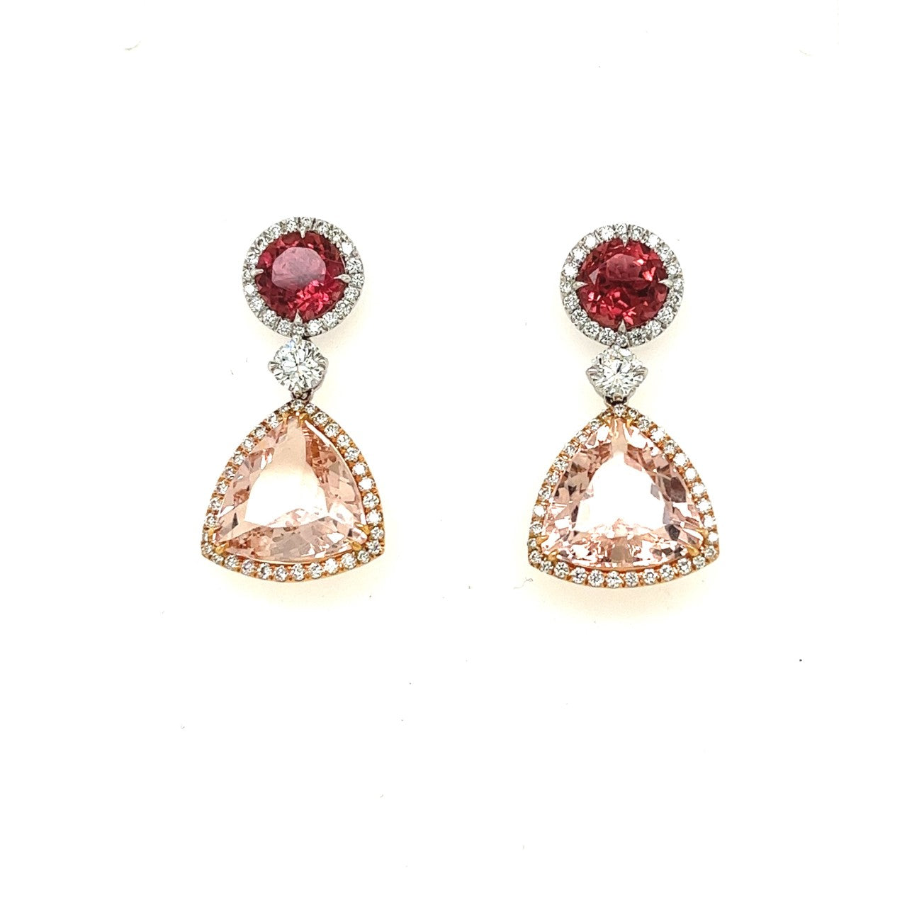 14k white and rose gold diamond and gemstone earrings 1.38ct